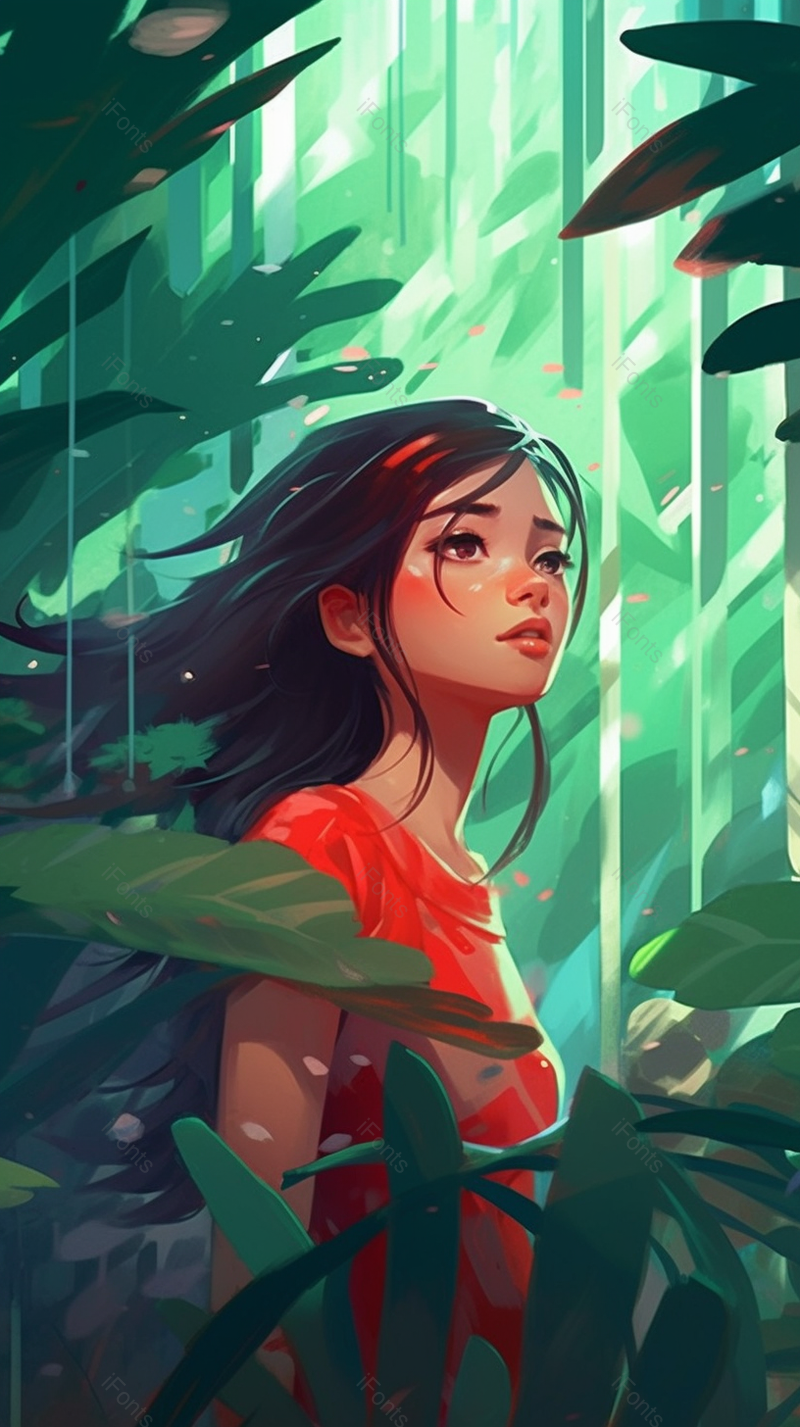 红衣女孩观望着风景创意儿童插画设计背景,插画/手绘图,插画/手绘图库,插画/手绘图下载,插画/手绘
